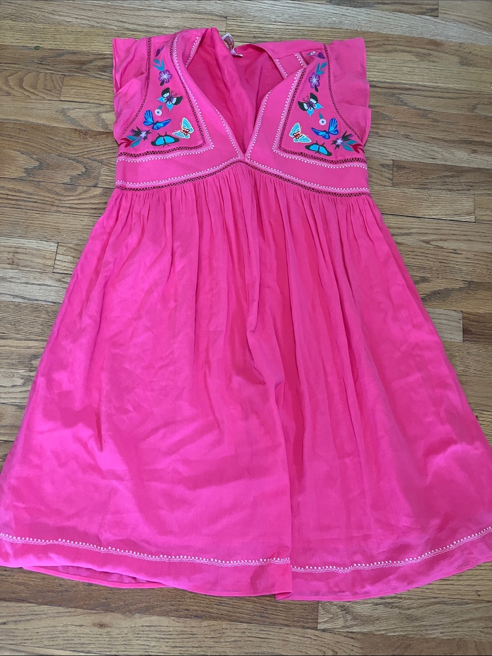 Johnny Was  Pink Embroidered Flutter-Sleeve Dress medium butterflies